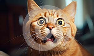 Shocked cat with wide-open mouth. AI generative