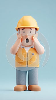 Shocked Construction Worker with Hands on Face