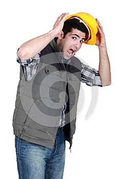 Shocked construction worker