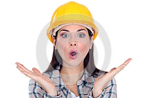 Shocked female construction worker