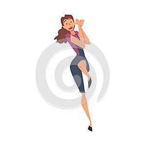 Shocked Girl Jumping in Fear, Terrified, Scared, Young Woman with Fear Expression on Her Face Cartoon Style Vector