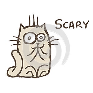 Shocked grey cat Tik. Vector illustration