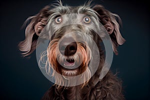 Shocked Irish wolfhound close up portrait.