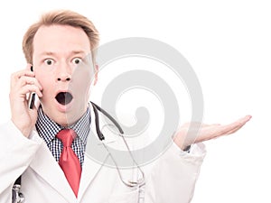 Shocked phoning physician presents