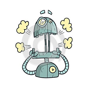 Shocked And Scared Blue Robot Cartoon Outlined Illustration With Cute Android And His Emotions