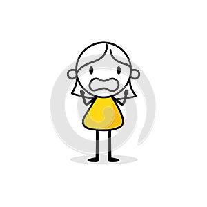 Shocked scared woman. Hand drawn doodle panicked or terrified characters in horror. Vector stock illustration