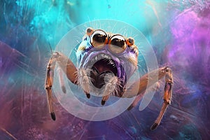 shocked spider with surprised eyes , concept of Astounded arachnid