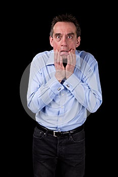 Shocked Terrified Business Man Pulling Face
