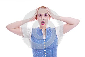 Shocked woman in dirndl - isolated