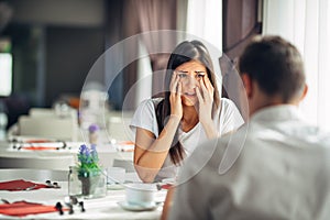 Shocked woman handling bad news,not believing negative event.Stressed crying female having relationship problems.Scandal