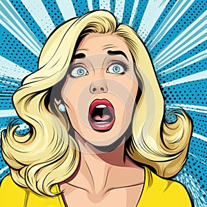 Shocked Woman In Pop Art Style Comic Illustration