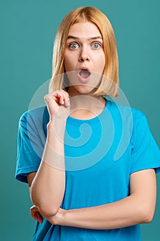 Shocked woman portrait exciting news overwhelmed