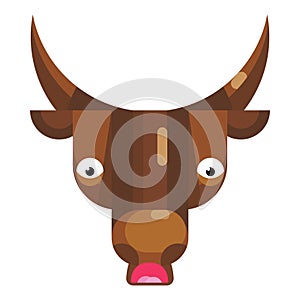 Shocked and worried bull face emoji, confused cow icon isolated sign