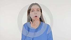 Shocked Young Woman Feeling Surprised on White Background