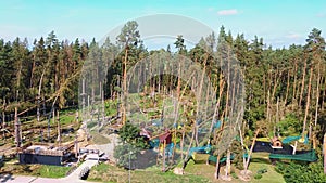 Shocking Aerial of the Destruction in a Tervete Amseument Park in Latvia. Storm Damage. Natural Disaster.