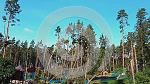 Shocking Aerial of the Destruction in a Tervete Amseument Park in Latvia. Storm Damage. Natural Disaster.