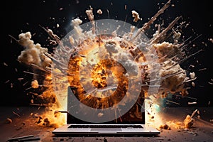 Shocking Computer desktop exploding. Generate Ai