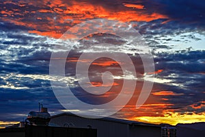 Shocking fiery clouds over the city