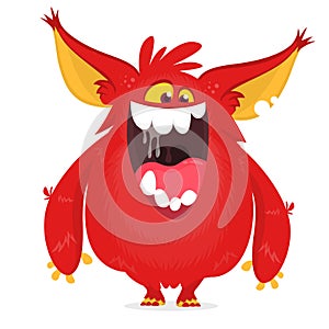 Shocking pink gremlin mascot cartoon design. Vector Halloween illustration.