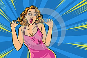 Shocking woman hand up comic style