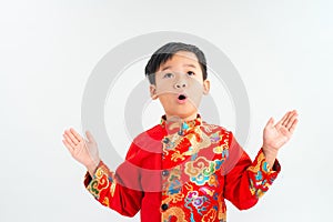 Shocking young Asian boy isoalted on white