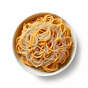 Shodo-inspired Spaghetti In A White Bowl - Low Resolution, Light Amber, Smooth Texture photo