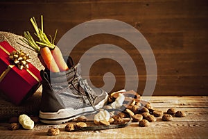 Shoe with carrots, for Dutch holiday 'Sinterklaas'