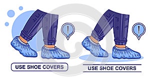 Shoe covers icon. Medic protective disposable surgical overshoe. Medical sterile foot uniform. Plastic footgear bags. Flat vector