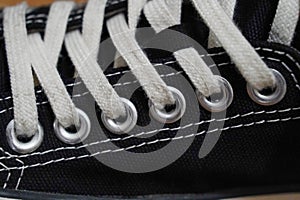 Shoe eyelets and laces details