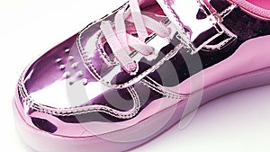Shoe fashion shiny pink kid shoe rotating