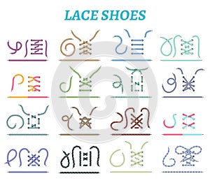 Shoe Lacing Methods Icons Set