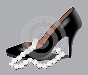 A shoe and pearl beads