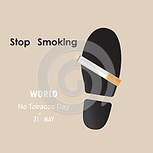 Shoe prints,foot prints and Quit Tobacco sign.May 31st World no