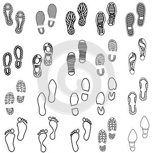 Shoe prints icon vector set. Footprints illustration sign collection. Shoes symbol or logo.