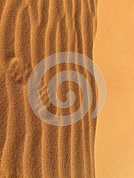 Shoe prints on a sand dune in the Sahara Desert, Merzouga