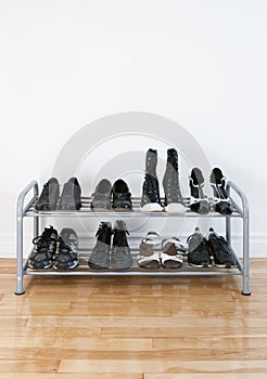 Shoe rack on a wooden floor