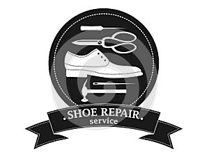 Shoe repair service. Vector image of logo. Trendy concept in old retro style