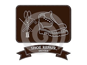 Shoe repair service. Vector image of logo. Trendy concept in old retro style