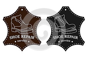 Shoe repair service. Vector image of logo. Trendy concept in old retro style