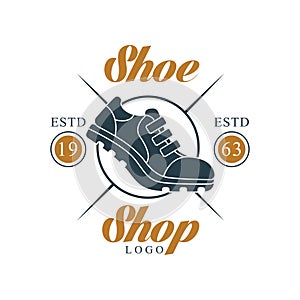 Shoe shop logo, estd 1963, vintage badge for company identity, footwear brand, shoemaker or shoes repair vector