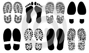 Shoe sole, foot feet, footprints human shoes silhouette vector. photo