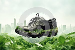 A shoe that strives to minimize its carbon impact, integrating vegetation and supporting city-wide recycling to create a healthier