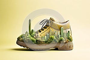 A shoe that strives to minimize its carbon impact, integrating vegetation and supporting city-wide recycling to create a healthier