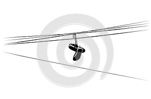 Shoe tossing. Silhouette of Sneakers on Power Lines. Vector Image.