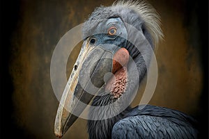 Shoebill or whalehead or shoe-billed stork (Balaeniceps Rex) in Prague zoo, AI generated