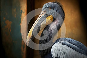 Shoebill or whalehead or shoe-billed stork (Balaeniceps Rex) in Prague zoo, Ai generated