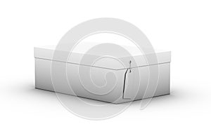 Shoebox with a tag on a white background