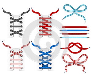 Shoelace tying vector icons