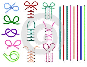 Shoelaces vector shoestring or shoe-laces and fashion accessory for footwear or footgear illustration set of shoes photo