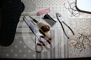 Shoemaker crafting tools set on a table